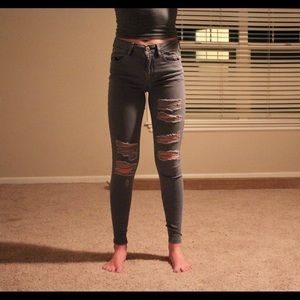 Gray American Eagle High-Rise Jeggings
